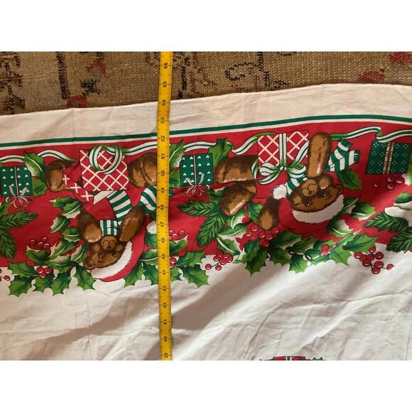 Festive Vintage Holiday Tablecloth with Christmas Bears and Holly Design - Picture 6 of 6